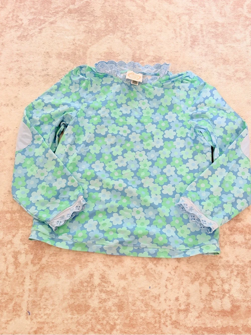 The Beaufort Bonnet Company Blue & Green Floral Lace-Trim Long Sleeve Top